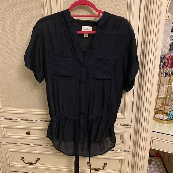 Womens dark blue loft linen t shirt - Picture 1 of 6